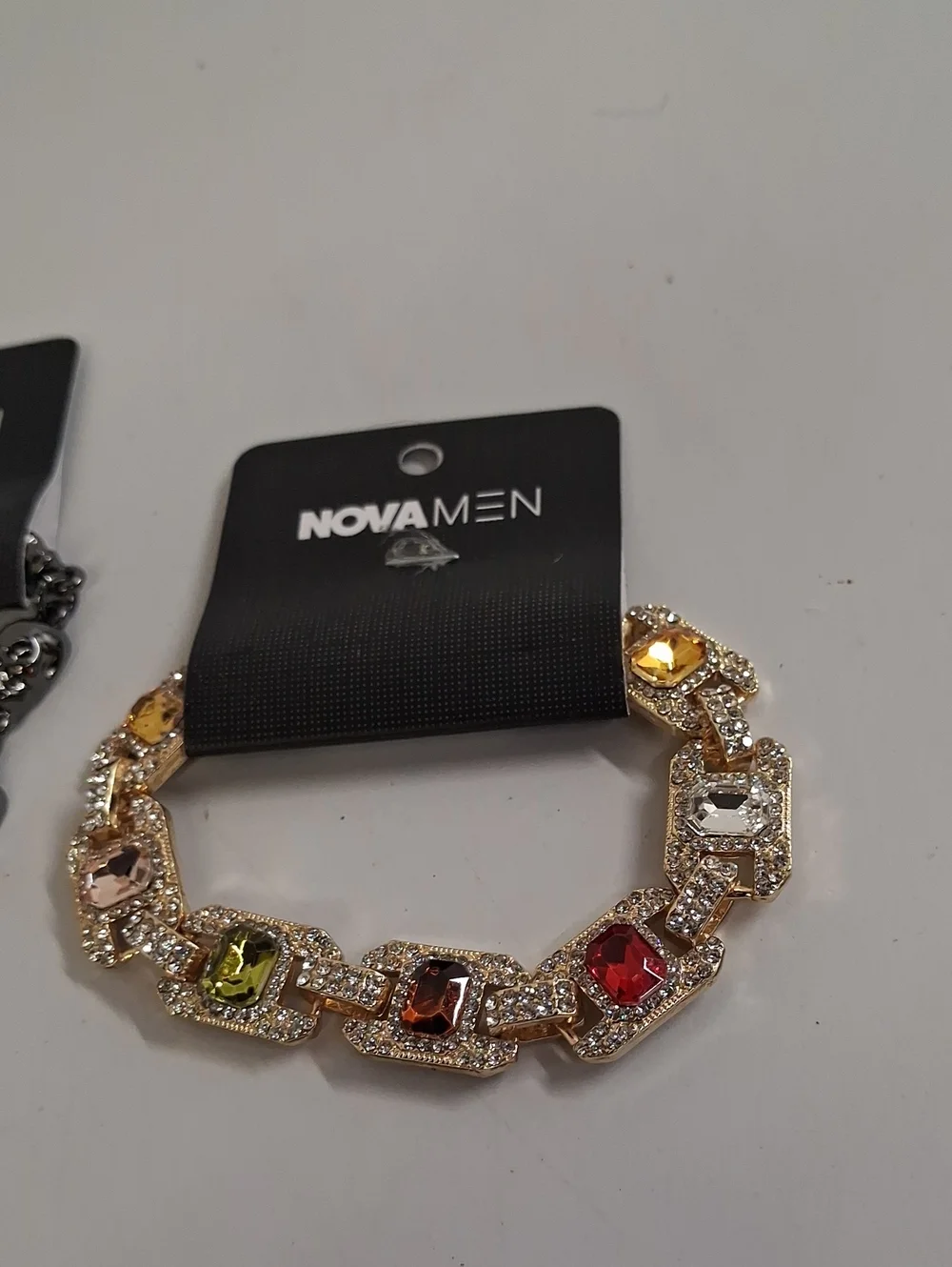 NWT NOVA MEN Silver and Black Skull Multi-Chain Necklaces & Iced Gemstone Bracel